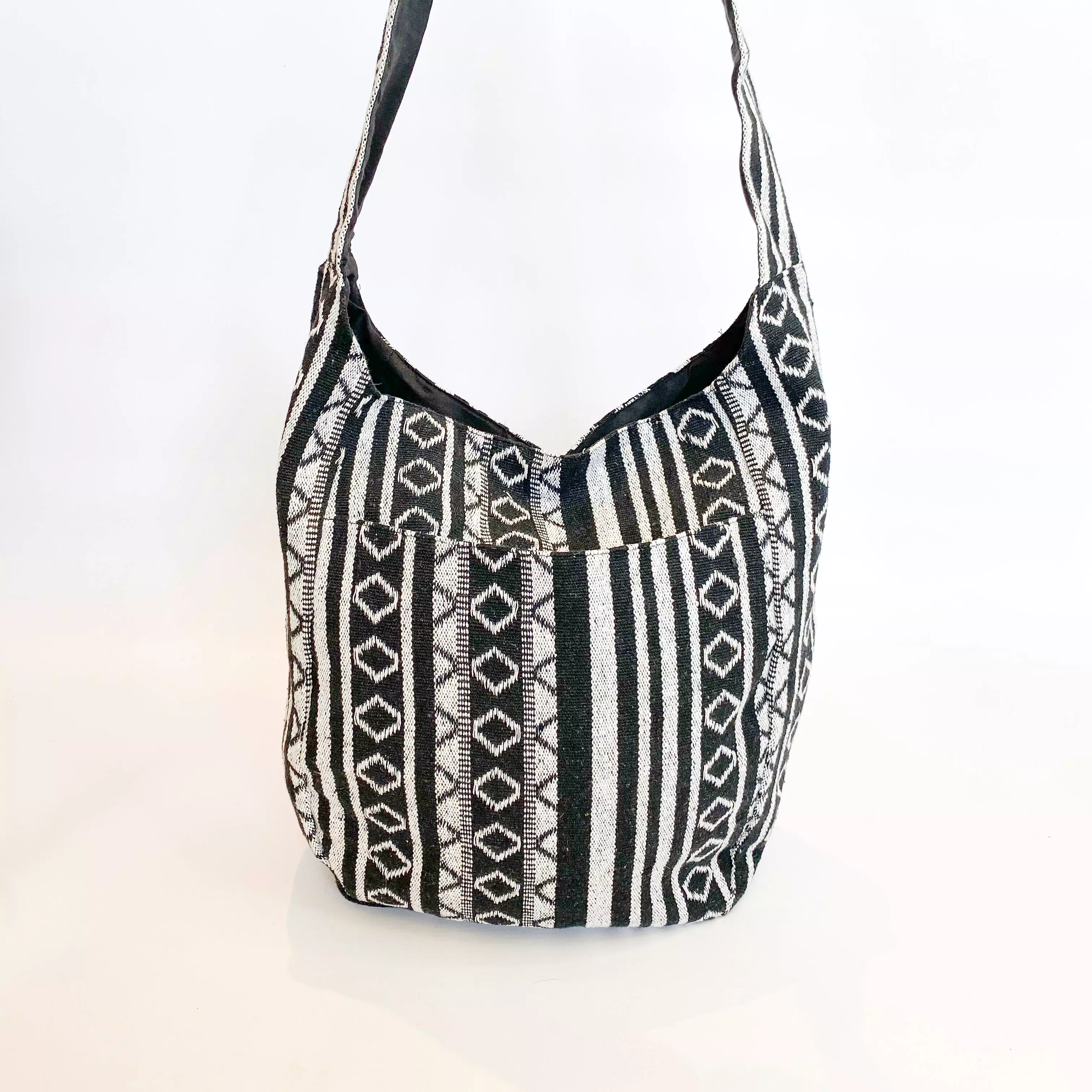 Queue black and white diamond shopper bag