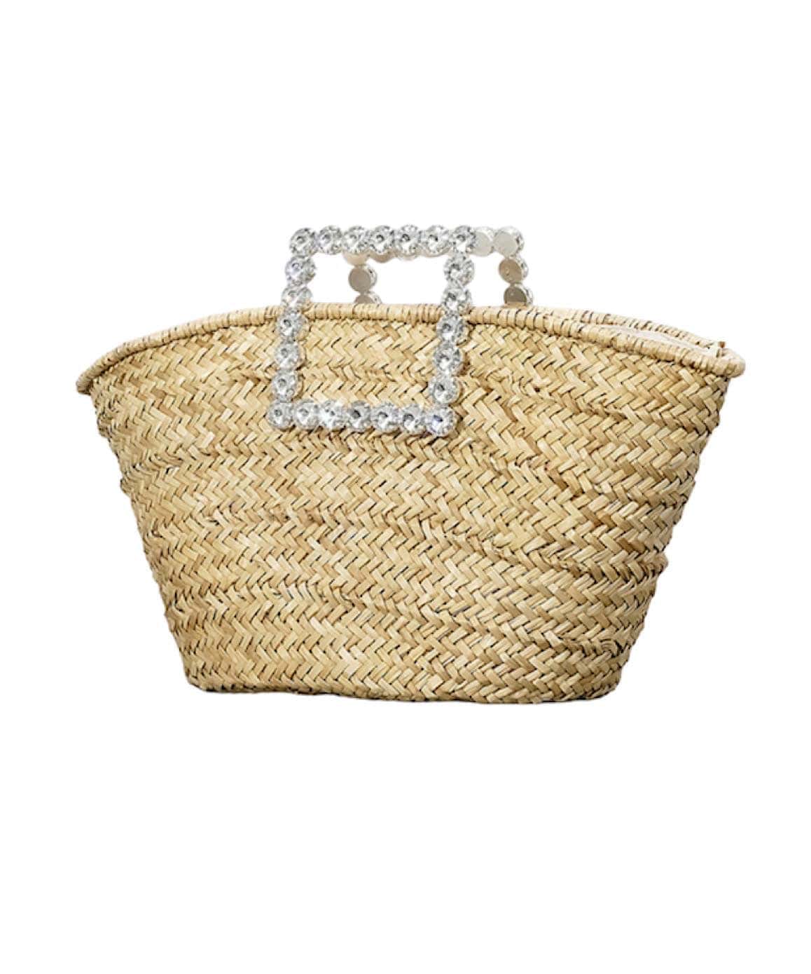 Straw Bag With Crystal Handle