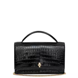 Top Handle Skull Mini Bag Croc, Black (G)