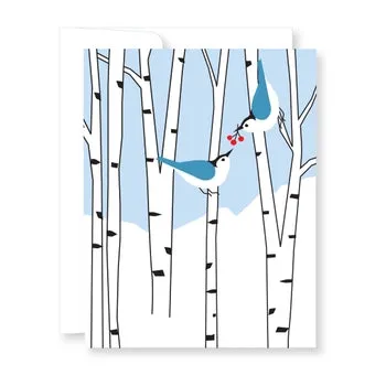 Two Birds In Birches Christmas Card - Boxed Set of 8