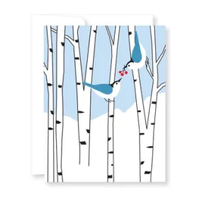 Two Birds In Birches Christmas Card - Boxed Set of 8