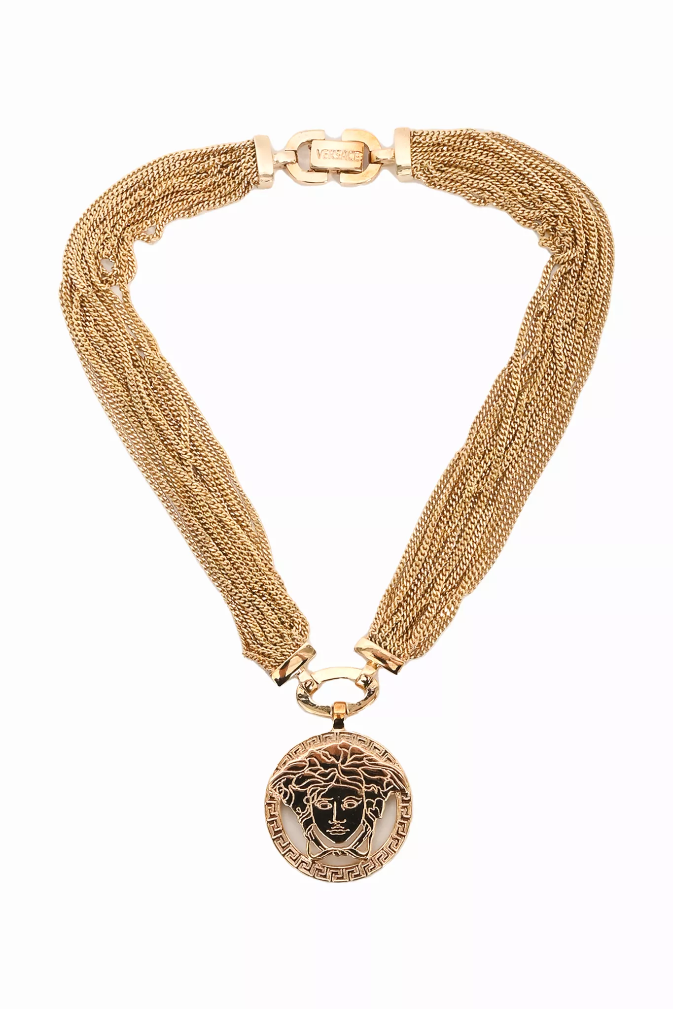 Versace Gold Toned Chain Pendant Necklace