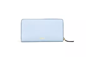 Versace Grainy Leather Gold Monogram Zip Around Clutch Wallet 'Cornflower Blue'