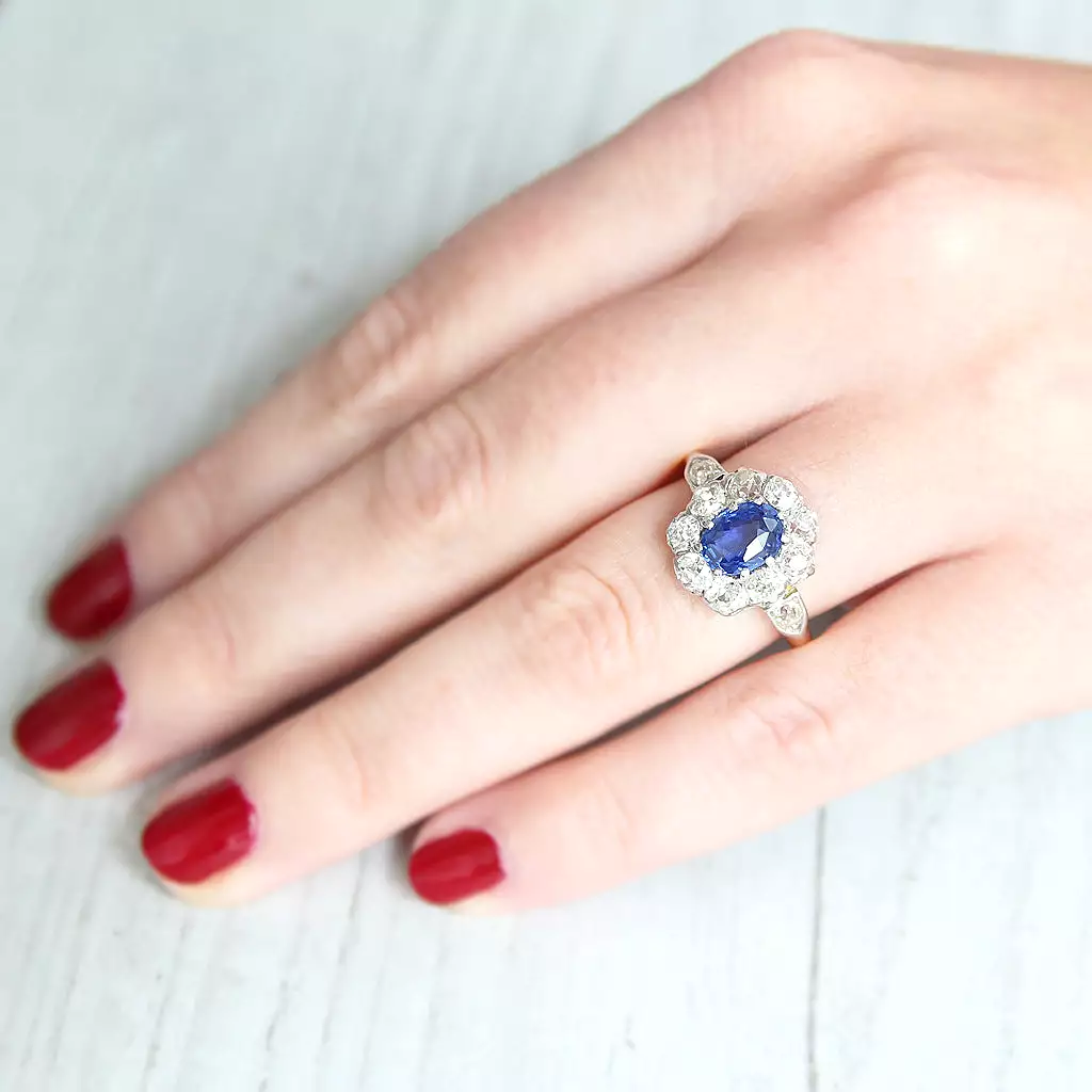 Victorian 1.79 Carat Ceylon Sapphire and Old Cut Diamond Cluster