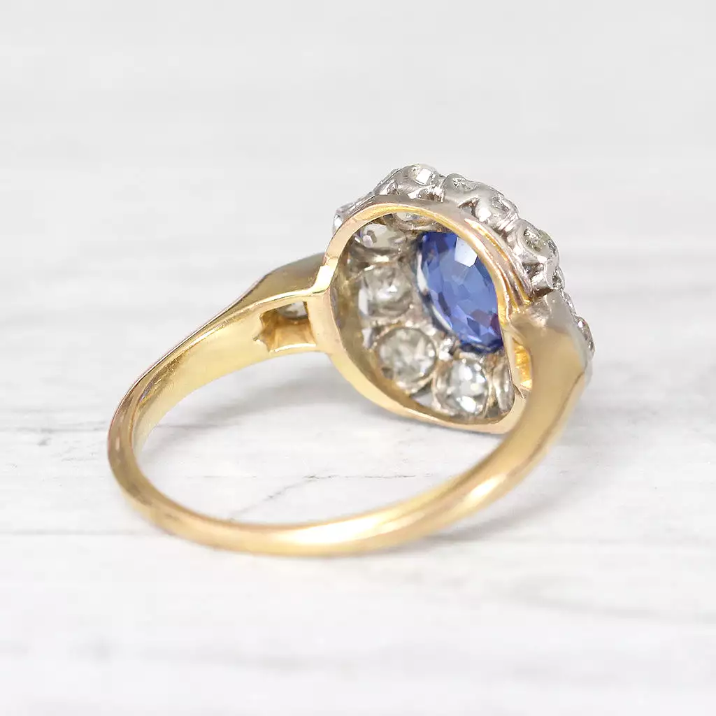 Victorian 1.79 Carat Ceylon Sapphire and Old Cut Diamond Cluster