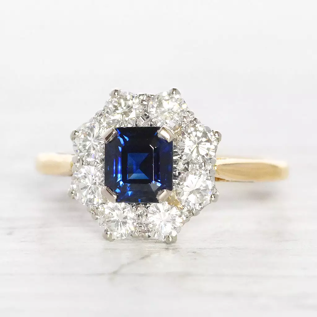 Vintage 1.25 Carat Sapphire and Diamond Cluster