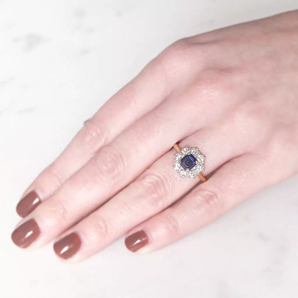 Vintage 1.25 Carat Sapphire and Diamond Cluster