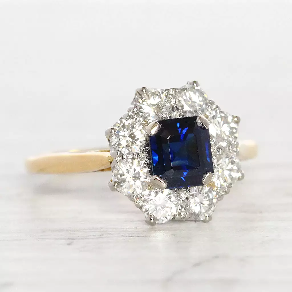 Vintage 1.25 Carat Sapphire and Diamond Cluster