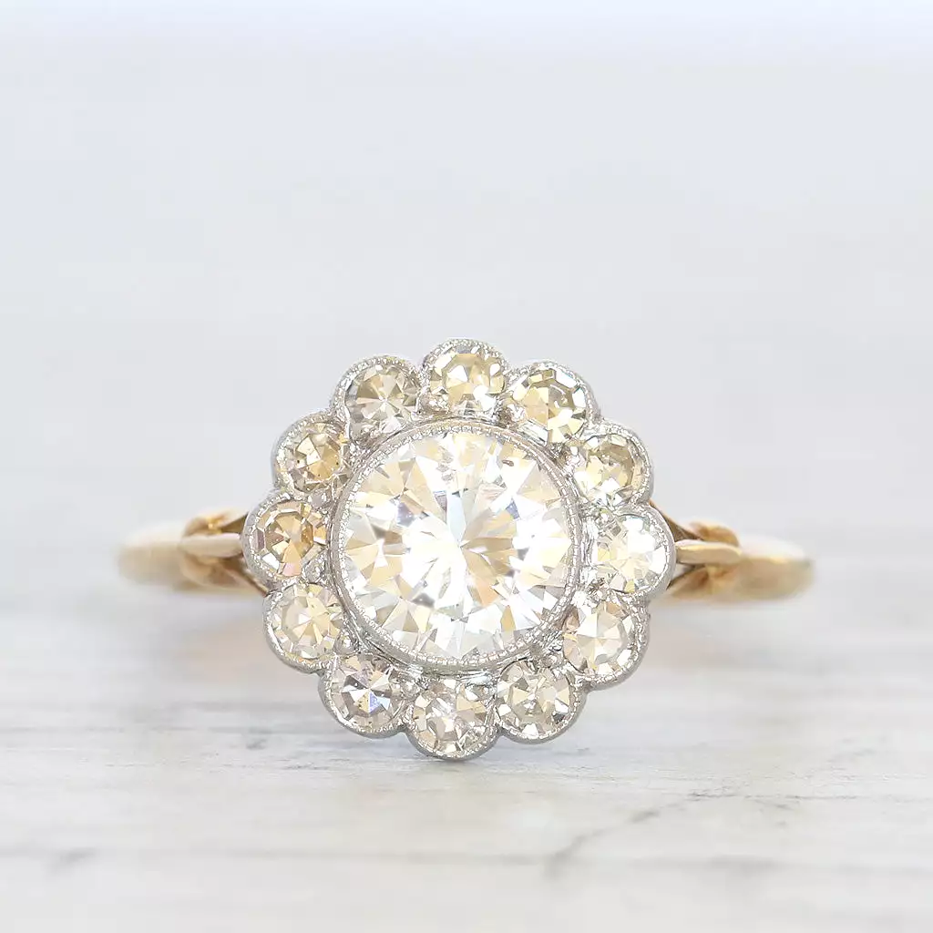 Vintage 1.43 Carat Brilliant Cut Diamond Daisy Cluster