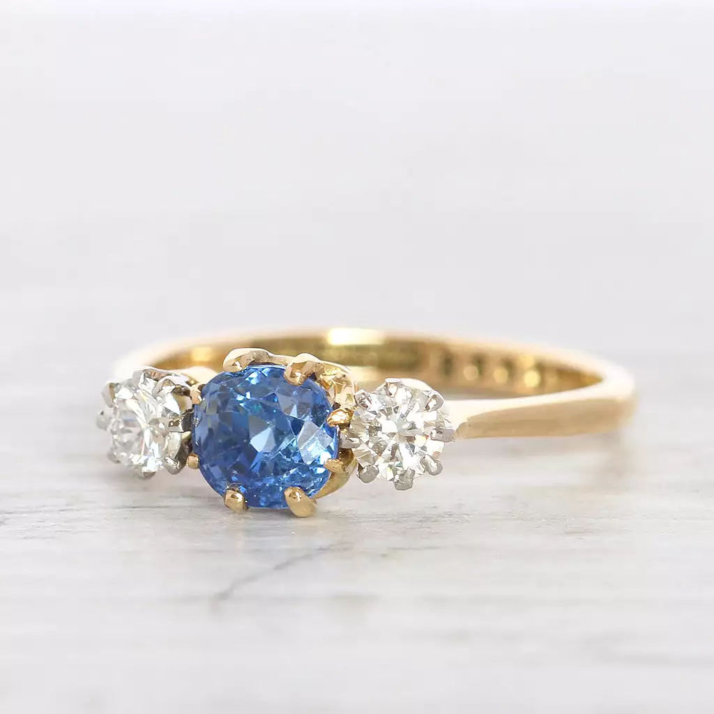 Vintage Sapphire and Diamond Three Stone