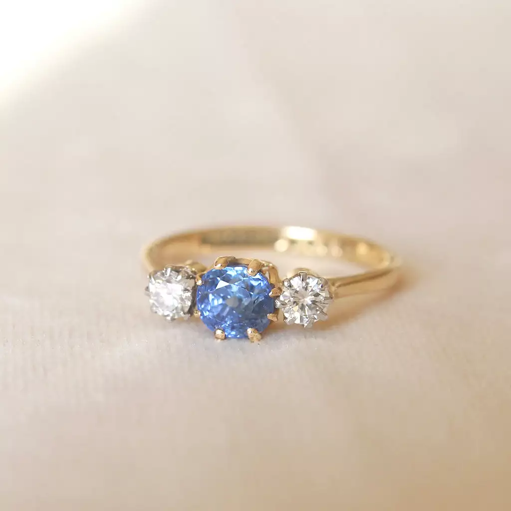 Vintage Sapphire and Diamond Three Stone