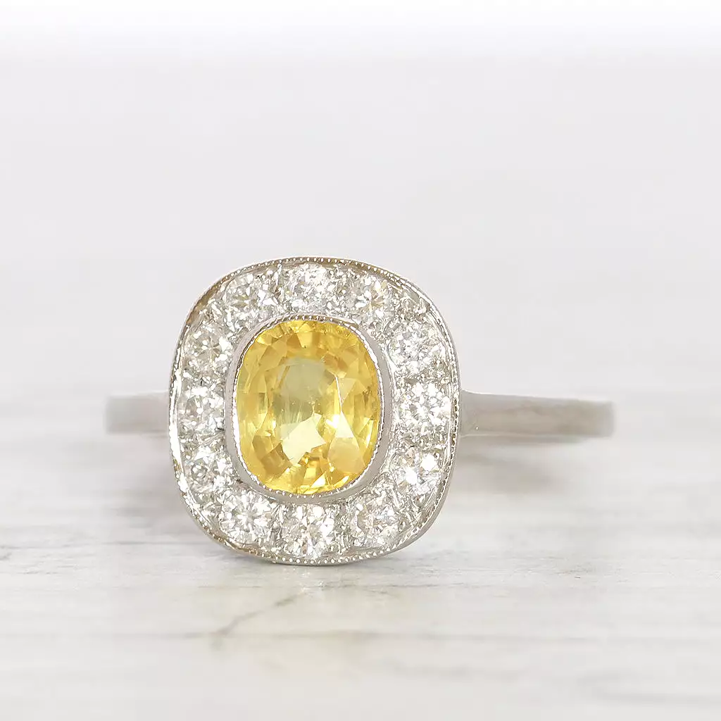 Vintage Style 1.10 Carat Yellow Sapphire and Diamond Cluster