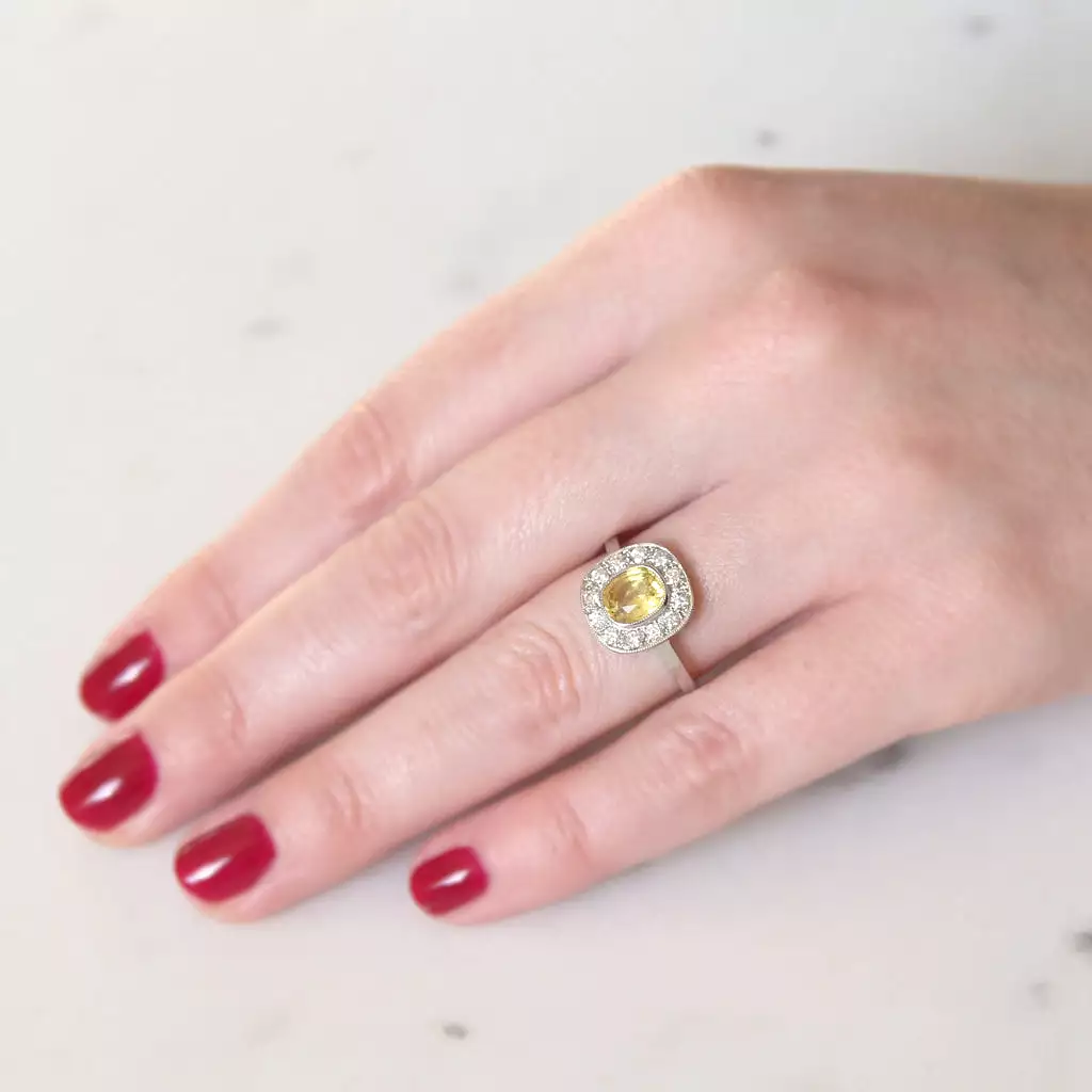 Vintage Style 1.10 Carat Yellow Sapphire and Diamond Cluster