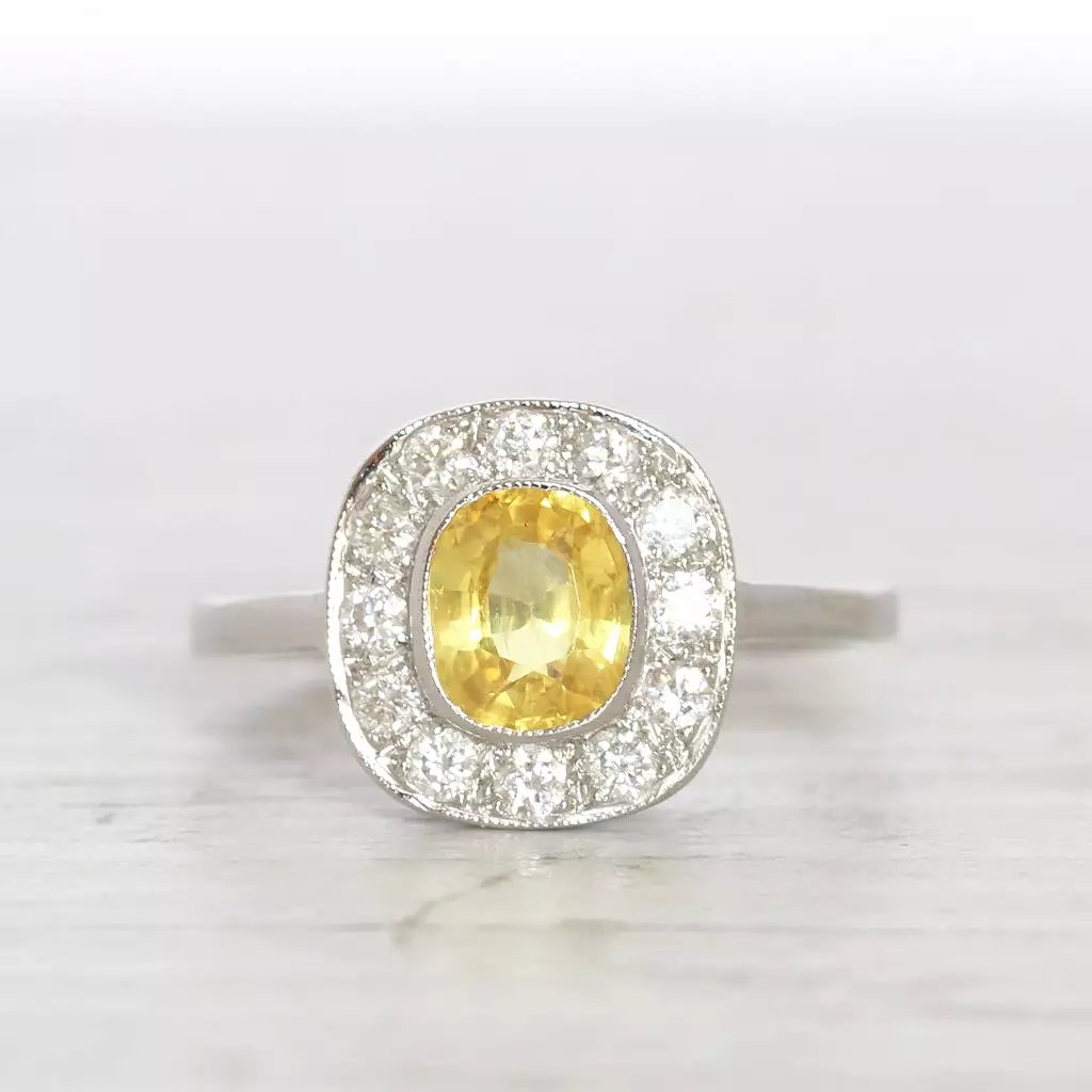 Vintage Style 1.10 Carat Yellow Sapphire and Diamond Cluster