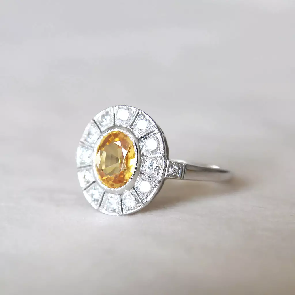 Vintage Style 1.28 Carat Yellow Sapphire and Diamond Cluster