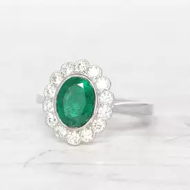 Vintage Style 1.67 Carat Emerald and Diamond Oval Cluster