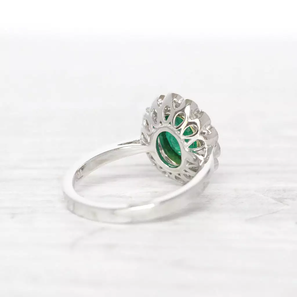 Vintage Style 1.67 Carat Emerald and Diamond Oval Cluster