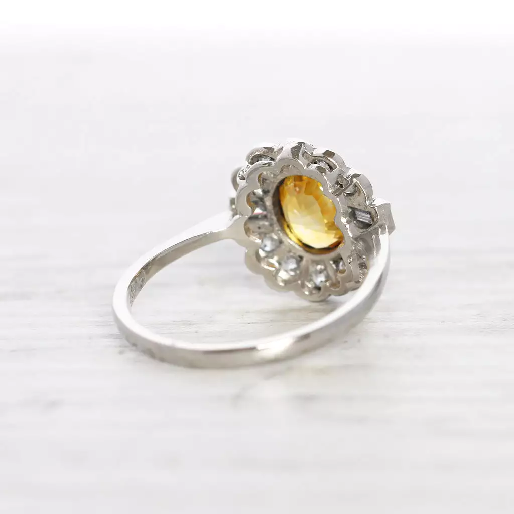 Vintage Style 1.77 Carat Yellow Sapphire and Diamond Cluster