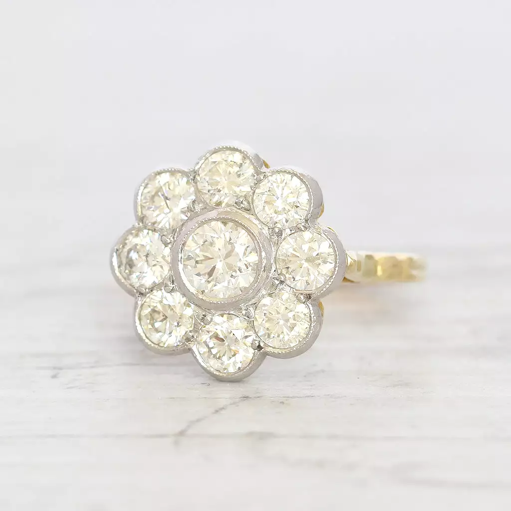 Vintage Style 2.10 Carat Brilliant Cut Diamond Daisy Cluster