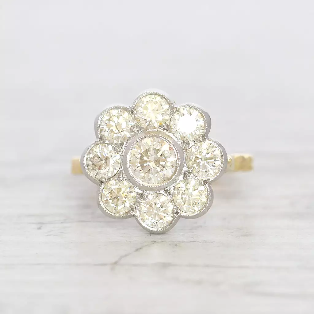 Vintage Style 2.10 Carat Brilliant Cut Diamond Daisy Cluster