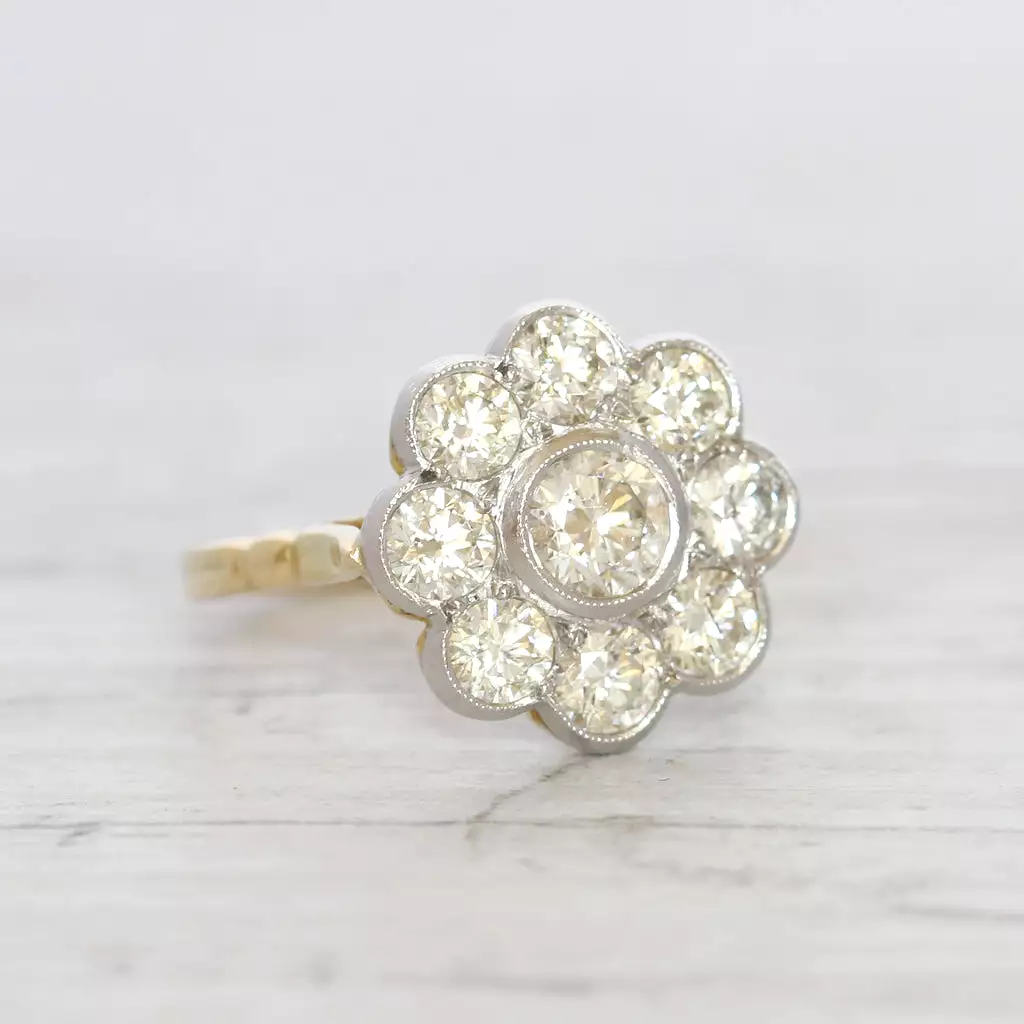 Vintage Style 2.10 Carat Brilliant Cut Diamond Daisy Cluster