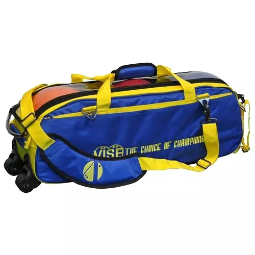 Vise 3 Ball Clear Top Tote Roller Blue Yellow Bowling Bag