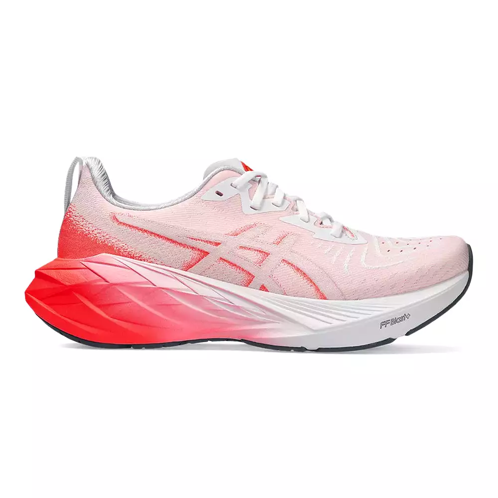 Women's Asics Novablast 4, White/Sunrise Red, 10 B Medium