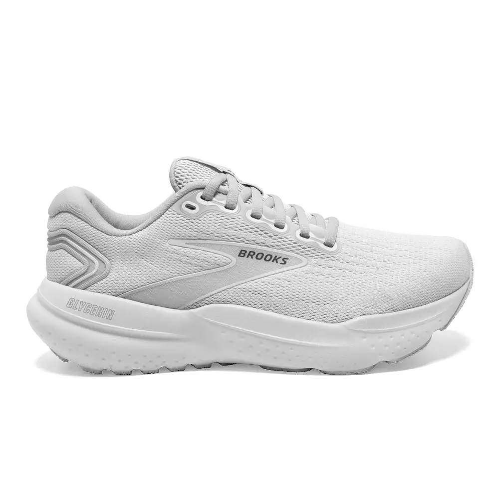 Women's Brooks Glycerin 21, White/White/Grey, 8 B Medium