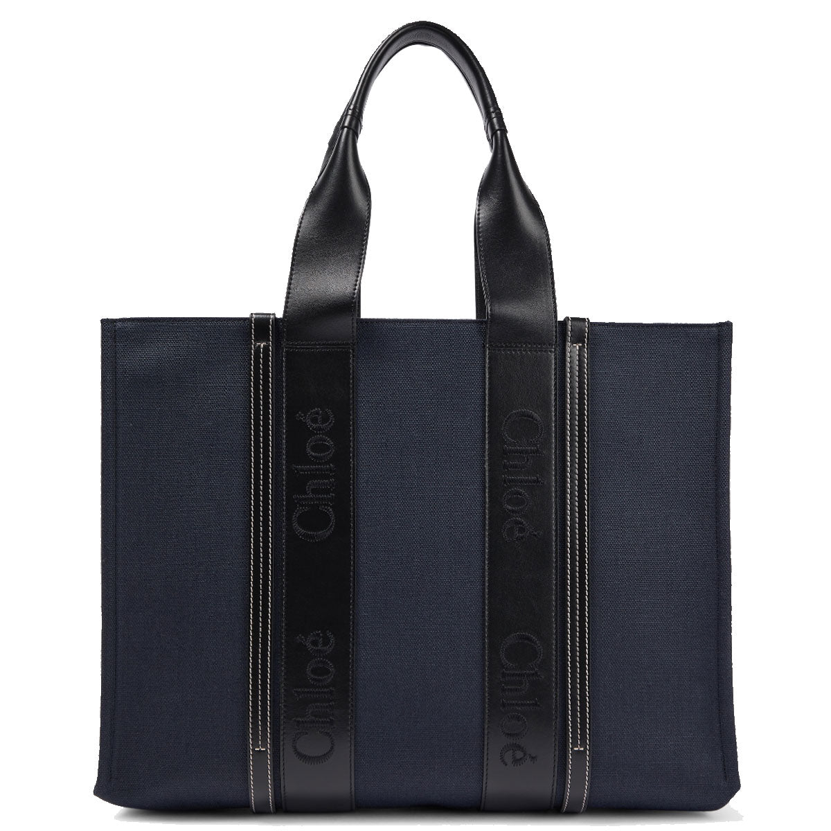 Woody Tote Large, Leather Straps, Denim