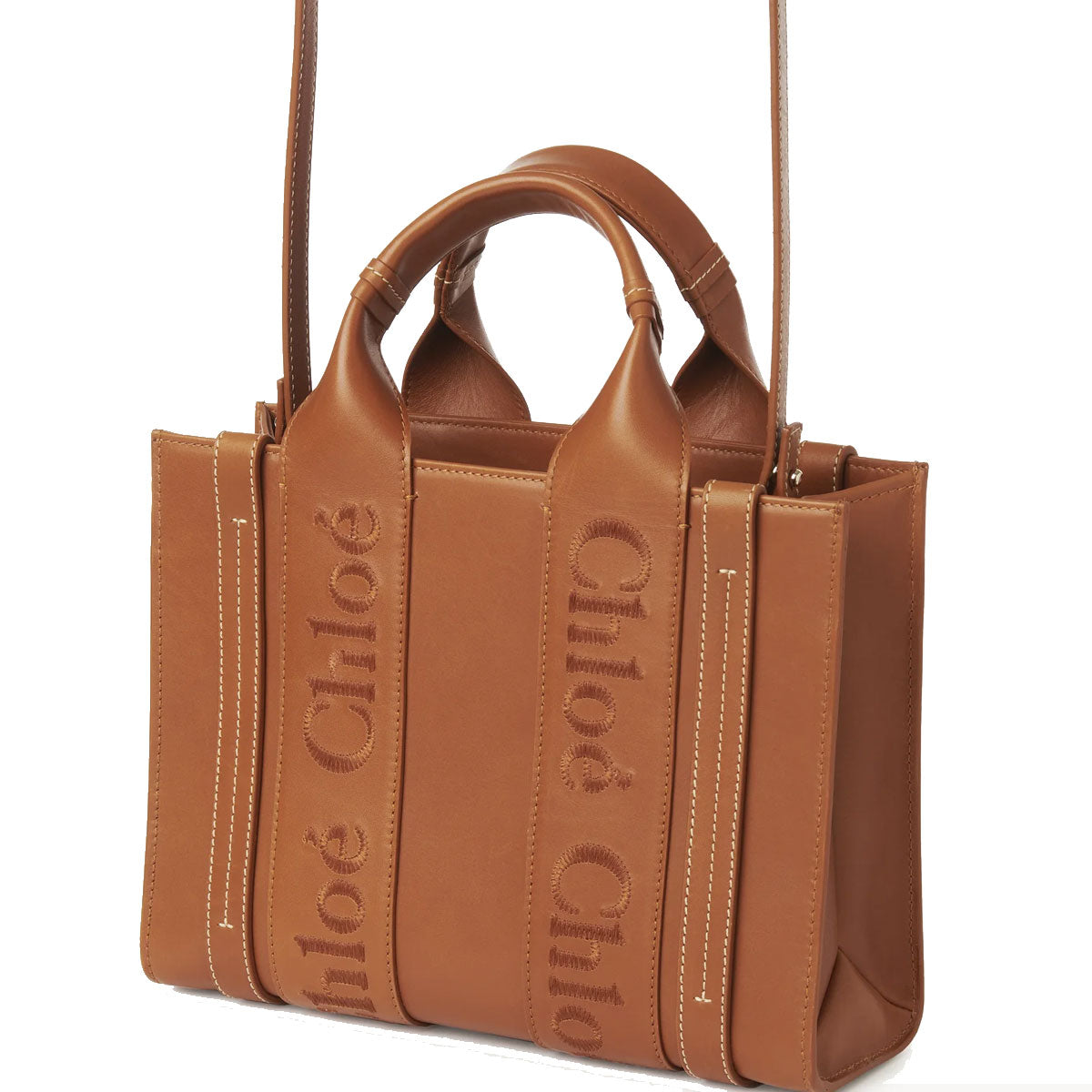 Woody Tote Small Leather, Caramel