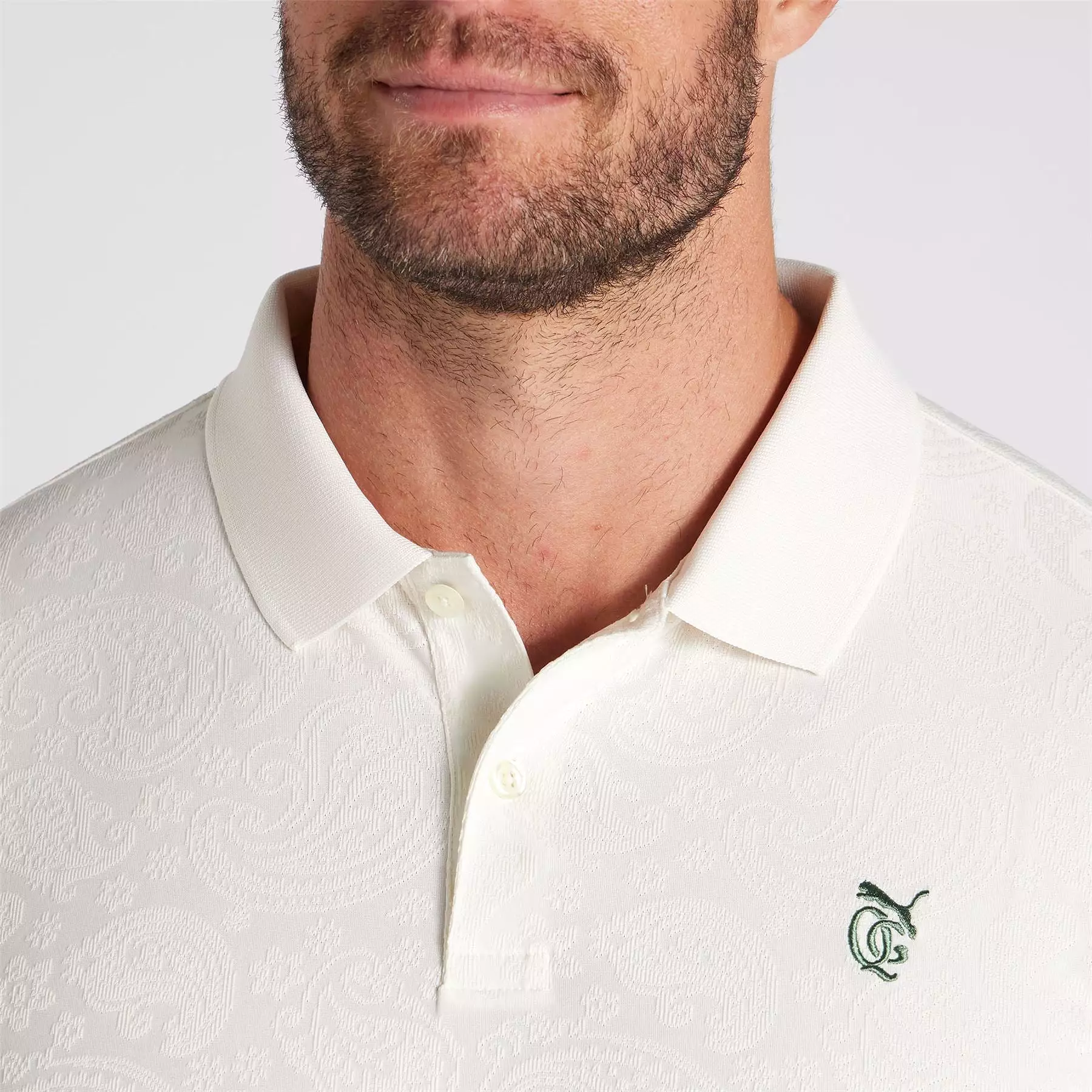 x QGC Jacquard Paisley Polo Warm White - SS24